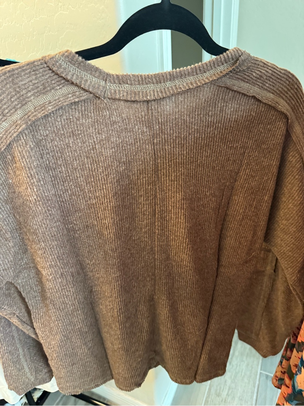 Zenana Hacci Casual Ribbed Crewneck Sweater - Brown L/XL
